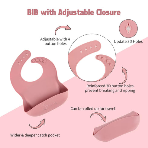 Losecu Set|Baby Set Silicone Feeding Led Weaning Supplies|Suction Plate Bowl with Bib, Spoon, Fork, Sippy Cup|Feeding