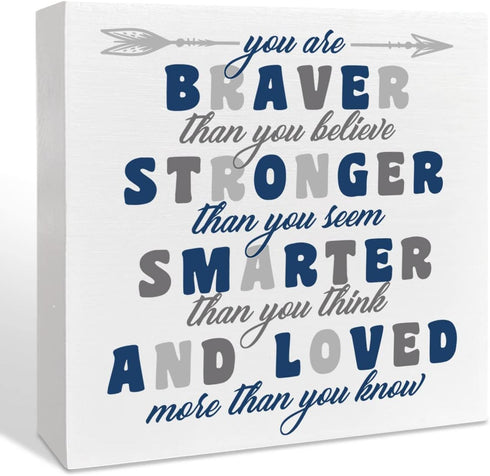 NKBINLILI Nursery Boys Room Wooden Box Sign - You Are Braver Than You