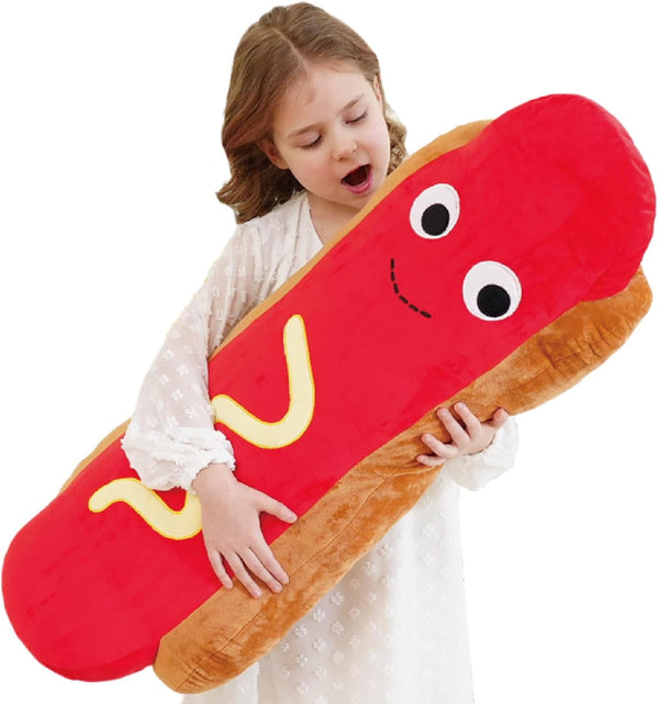 Giant Hot Dog Plush Pillow 35 Inch Funny Food Plush Toy, Soft