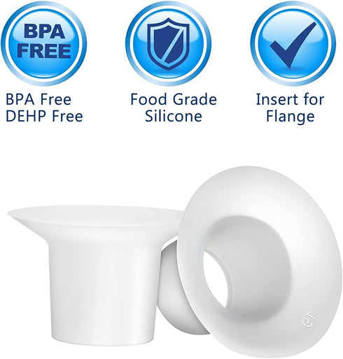21mm Silicone Flange Inserts for Spectra S1 S2, Medela Breast Pump Shields, Reduces 24mm Nipple Tunnel to 21mm; 2pc/Each