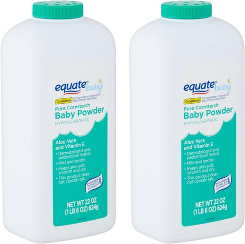 Generic 22 oz, 2-Pack Equate Hypoallergenic Pure Corn Starch Baby Powder