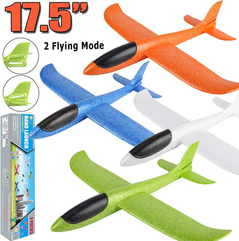 BooTaa 4 Pack Airplane/Flying Toys, 17.5" Large Throwing Foam Plane/Gliders, Birthday Gifts for Kids 3-12 Years,