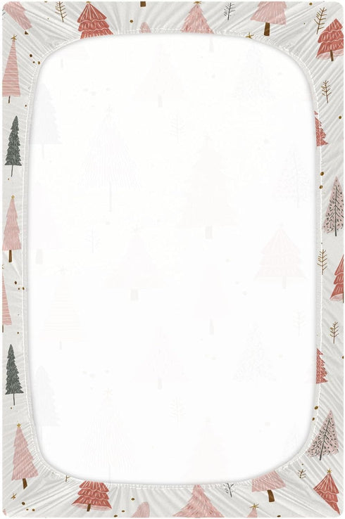 Sheet,52x28IN Pfrewn Christmas Crib Sheets for Boys Girls Pink Pastel Christmas Trees Star Gold Glitter Fitted Crib