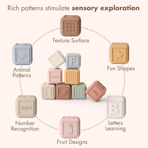 8 Baby Blocks Stacking for Babies Silicone Soft Building Blocks Teethers Montessori Toys for Babies Education Toys