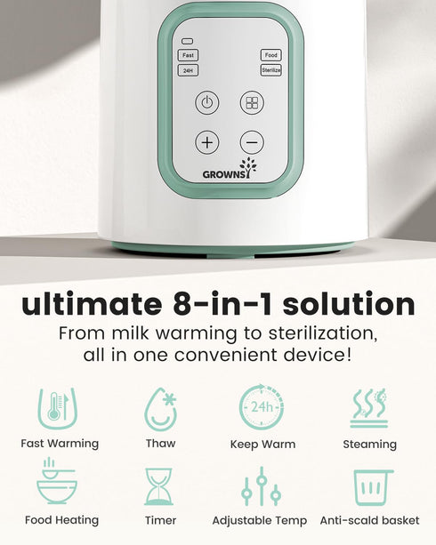 8-in-1 24H Grownsy Baby Bottle Warmer, Fast Baby Milk Warmer with Timer for Breastmilk or Formula, Accurate Temperature
