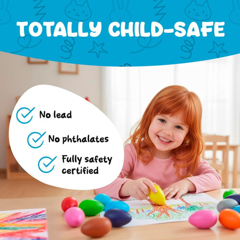 12 (3-6) (4-8) TinyGeeks Color Egg Crayons - Palm Grasp Non-Toxic and Washable for Toddlers & Kids - Easy-to-Hold