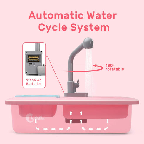 CUTE STONE Color Changing Play Kitchen Sink Toys, Electric Dishwasher with Running Water, Pretend Play