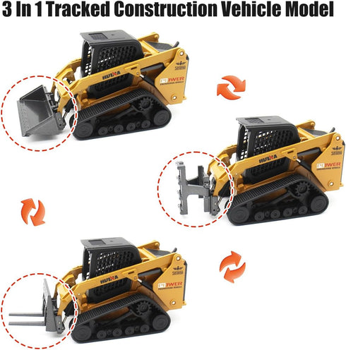 3 1 1/50 3+ Mostop Construction Truck Toy in Skid Steer Loader with Metal Forklift and Grab Shovel Construction