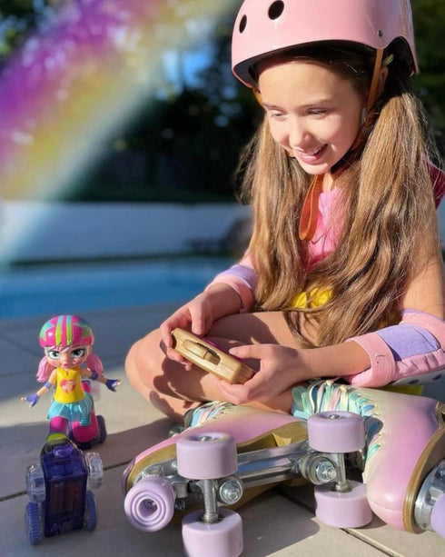 10" Rock N Rollerskate Doll Rainbow Riley Light Up Remote Control Rollerskating Doll - Plays Music and Skates!, H
