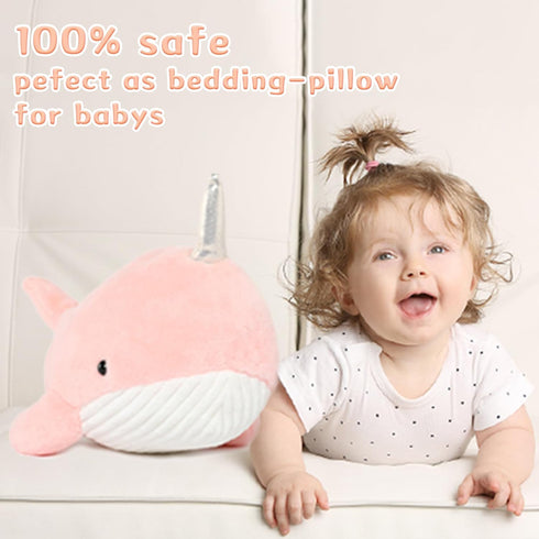 Tezituor Narwhal Stuffed Animal, Pink Plush Whale Narwhal Toy, Ultra Soft Cute Plushie Hugging Pillow for Girls Kids