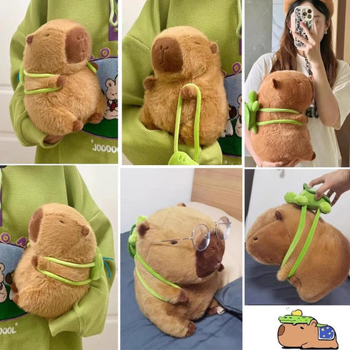 Capybara Stuffed Animals - Soft Kawaii Rodents Plush with Turtle Backpack, 23cm/9.05inch - Best Birthday Gift for Kids