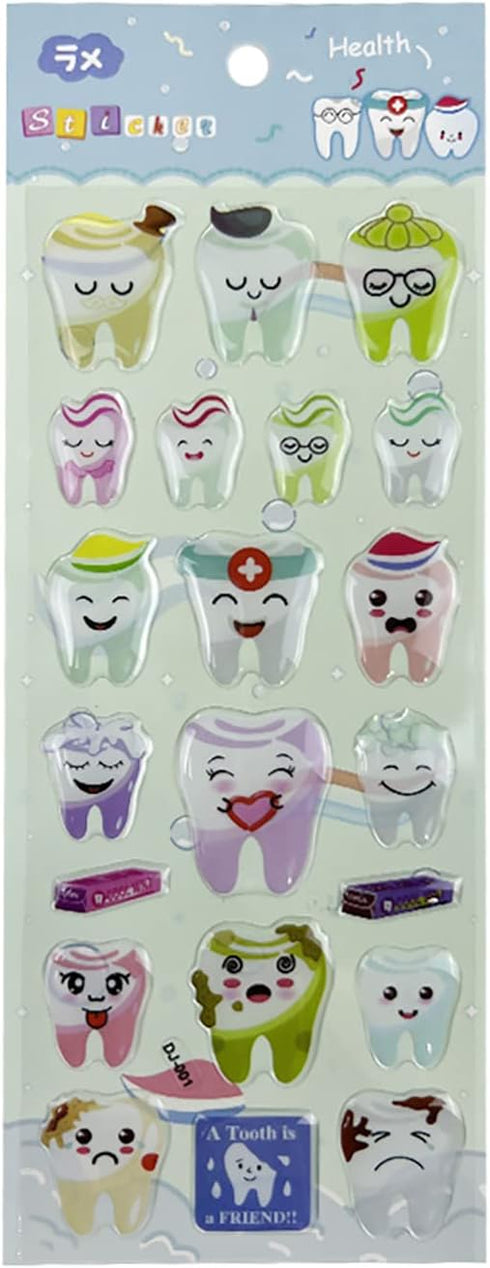 3D Cartoon Teeth Stickers, 12pcs Cute Tooth Paper Stickers for Kids Scrapbook