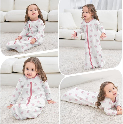 Long Sleeve Sleep Sack, 100% Cotton Baby Sleeping Bag, 0-18 Months, Pink Swan