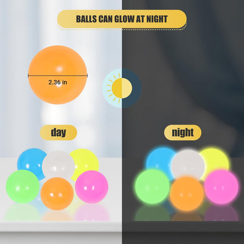 FauKait 6pcs-2.4in Dream Balls,Glow in The Dark Sticky Balls That Stick to The Ceiling,Stress Balls for Kids