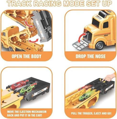 12 3 4 5 6+ Veslier Carrier Truck Race Track Toddlers Car Truck Toys, Toy Truck Transport Car Carrier & Race Cars