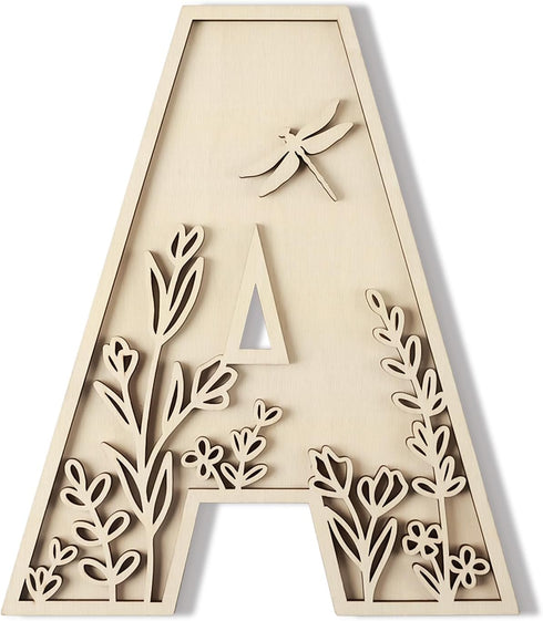 Layered 12 Inch Large Wooden Letters for Wall Decor, Flowered Paintable Wooden