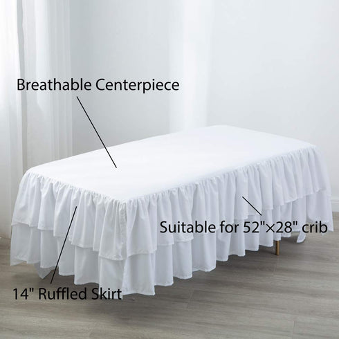 14" JSD White Ruffled Crib Bed Skirt Double Layer Nursery Toddler Dust Ruffle Bedding Skirt Deep Drop