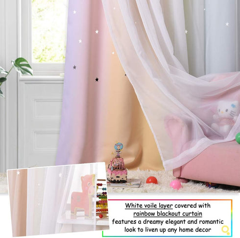 Grommet 1 W52 L72 NICETOWN Nursery Curtains for Kids Bedroom, Star Cutout Girls Room Solid Room Darkening Blackout