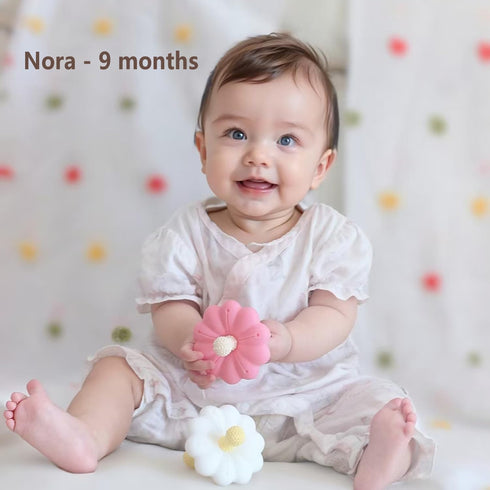 3 (Set 2) Ginbear Silicone Baby Teether for Girls, BPA Free Food Grade Infant Teething Toys, Soothing Baby Chew Toys