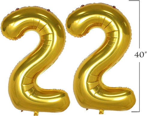 40 Inch Jumbo Gold Foil Mylar Number 22 Balloons for 22th Birthday Party Decorations, Anniversary Supplies (Gold 22)
