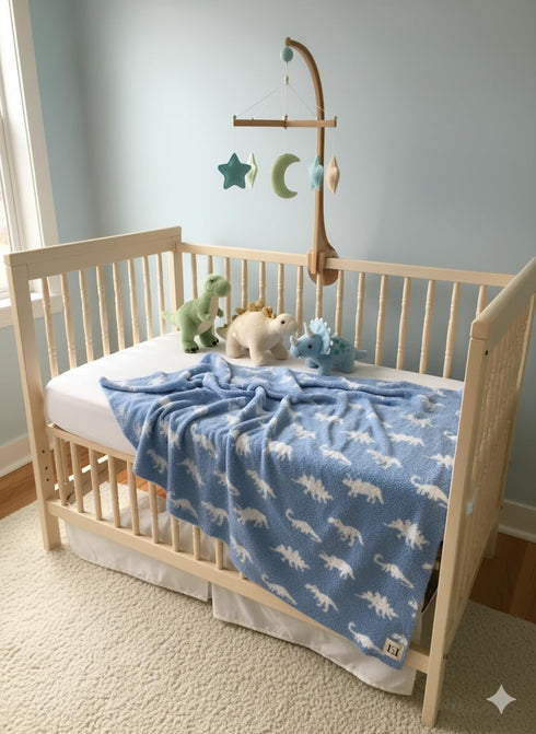 28"x40" L+L USA Dinosaur T-Rex Baby Blanket - DreamSoft Knit Throw for Crib, Stroller, Car Seat - Soft Blanket/Newborn