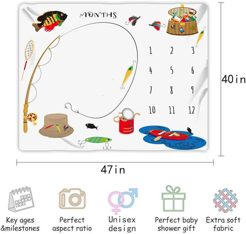 Baby Monthly Milestone Blanket Go Fishing Baby Blanket, 48x40in, Newborn Memory Blanket BTZDME3 by MTMETY