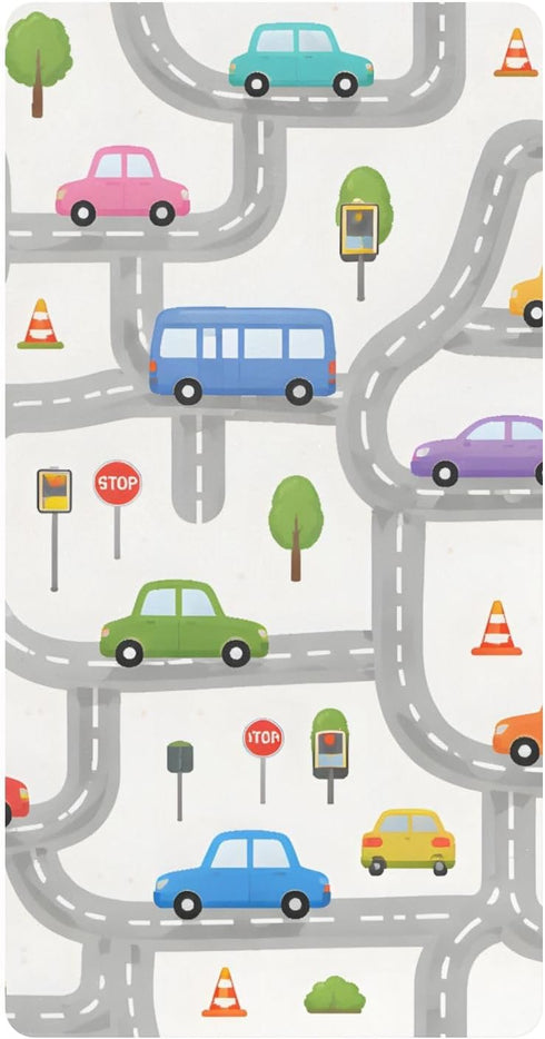 CZXW Cartoon Road Cars Crib Sheets Fitted 52" x 28" Natural Cotton Soft