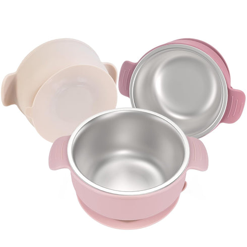 Bellas Friends Stainless Steel and Silicone Baby Bowls with Suction 3 Pack,