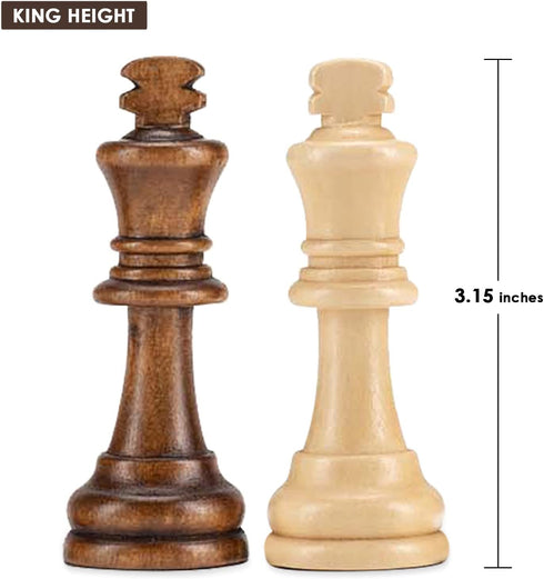 AMEROUS Wooden Chess Pieces Only, Staunton Style Wood Chessmen with 3.15" King, Storage Bag, Gift Packed Box