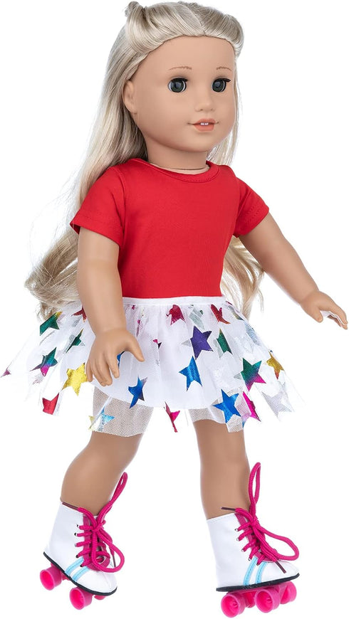 18 Inch Doll Accessories, 7PC Travel Skating Sport Play Set for 18 inch Girl Doll Outdoor Sport (Doll Not Included)