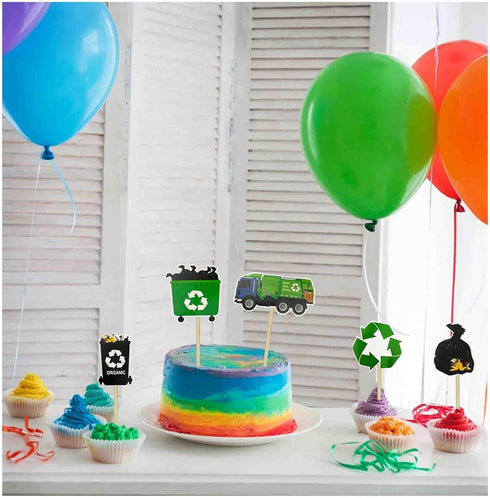 Garbage Truck Birthday Party Supplies, Cupcake Toppers for Trash Waste Management Recycling Party
