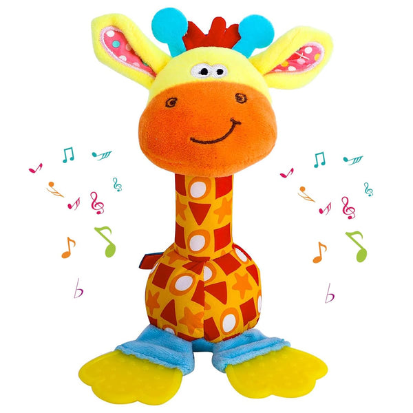 WHNKFB Baby Teether Rattle Toy - Soft Giraffe Plush with Crinkle Squeaky Sound,