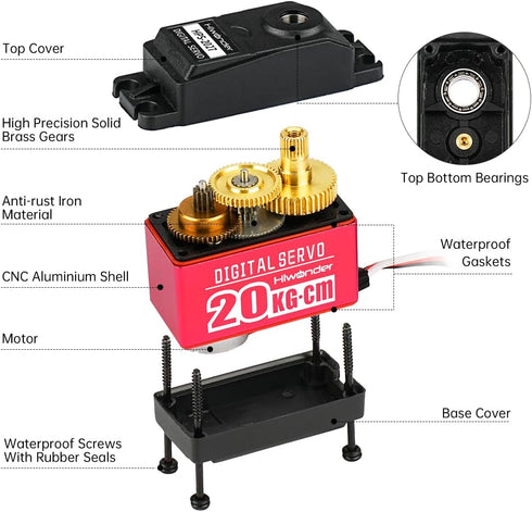 20KG High Torque RC Servo Motors, Waterproof Full Metal Gear Steering Servo for 1/6 1/8 1/10 1/12 RC Cars