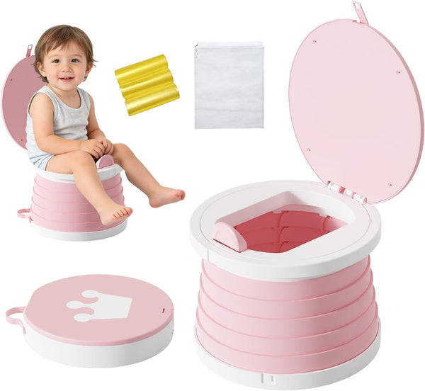 Liazonkj Portable Foldable Toddler Travel Potty - Medium Pink Potty Seat, Emergency Toilet
