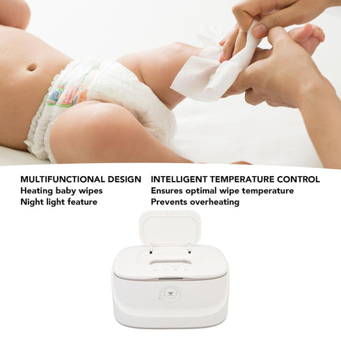 Diaper Wipe Warmer, Adjustable Temperature Portable Wipe Warmer with Sealed Flip Cover & Smart Night Light, Wet Wipes