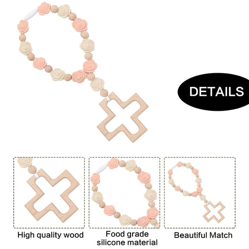 Communion Cross Baptism Silicone Rosary Necklace Light Pink Shower Baptism Party Supply Rosary Necklace First Rosary