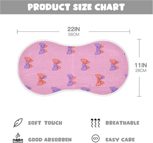 decor gift 4 Pack 22x11in Cotton Large Burp Cloths for Baby Soft and Absorbent Pink Bow Lilac and Peach washcloths