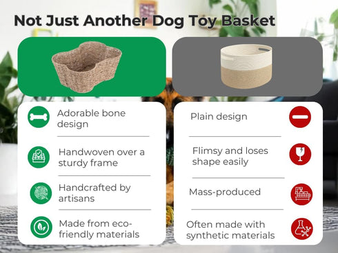 OtterPets (17x13 Dog Toy Basket, Bone Shaped Dog Toy Bin, Handmade Pet Organizer And Storage, Toy Box for Cats