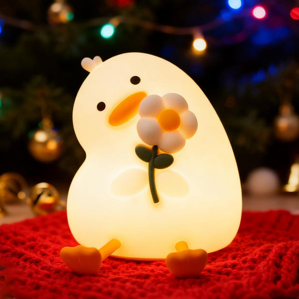 Bubbleimage Night Light for Kids, Cute Duck Silicone Nightlight with Timer, Rechargeable Nursery