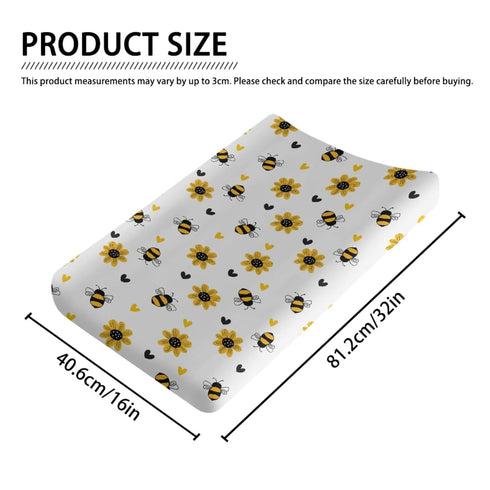 KuphiL10C Girls-16x32 Cartoon Bee Sunflowers Floral Hearts Pattern Baby Changing Pad Cover, Unisex Bee Nursery Diaper
