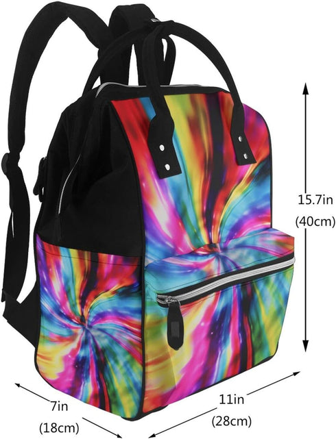 FHEDVBN Backpack Mummy Backpacks Daypack Colorful Tie Dye Diaper Bag for Women Multifunction Waterproof for Mom Dad