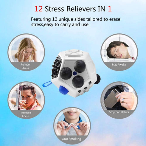 Fidget Toys for Kids, 12-Sided Cube, Stress Relief Toy for Children & Adults with ADHD, OCD, Autism (White A2)