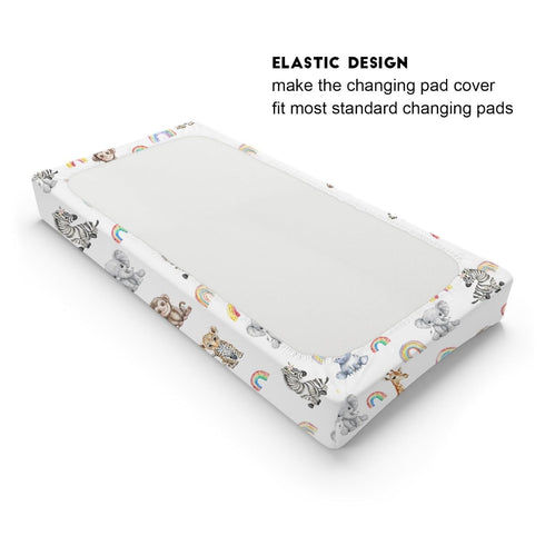 Jungle Safari Animals Changing Pad Covers, 32''x16'' Zoo Leopard Elephant Giraffe Zebra Hippo Monkey for Boy Girl