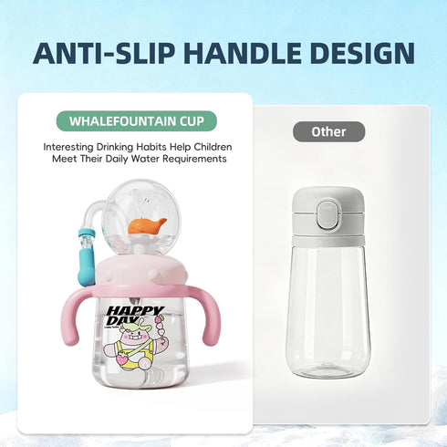 10oz/300ml 1-3,Kids Comobebe Whale Fountain Cup for Kids Toddlers: Spill Proof Toddler Sippy,Straw Cup with Handle