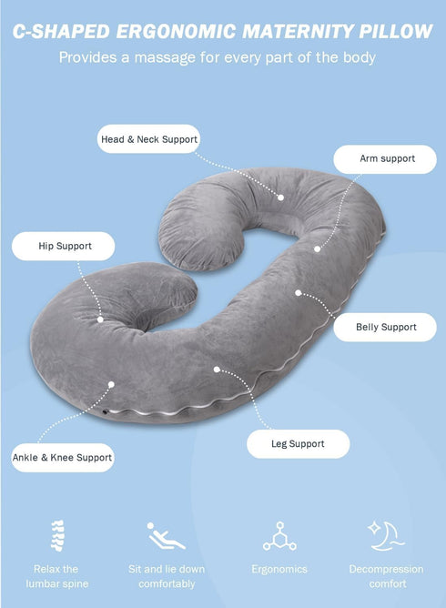INSEN C Shaped Pregnancy Pillow for Ultimate Comfort (Gray)