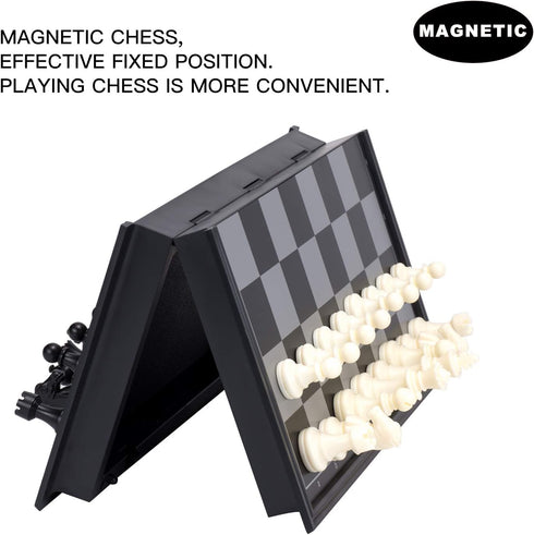 AMEROUS 10 Inches Magnetic Travel Chess Set with Folding Board, 2 Extra Queens, Storage Bag, Instructions for Kids and