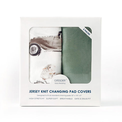 Set 2 Pack, 32"/34" 16" GRSSDER Stretchy Ultra Soft Jersey Knit Changing Pad Cover Change Table Pad Covers Fit x Pads