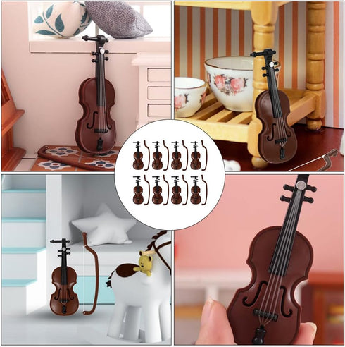 8Pcs 1:12 Dollhouse Violin Miniature Musical Instrument Collection for Doll House Musical Room