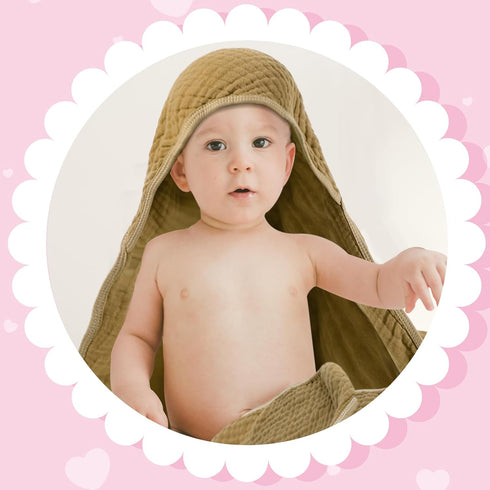 6 32"x 32" Peryiter Pcs Muslin Hooded Baby Towels, Cotton Newborn Bath Towel Muslin Infant Baby Blankets Absorbent