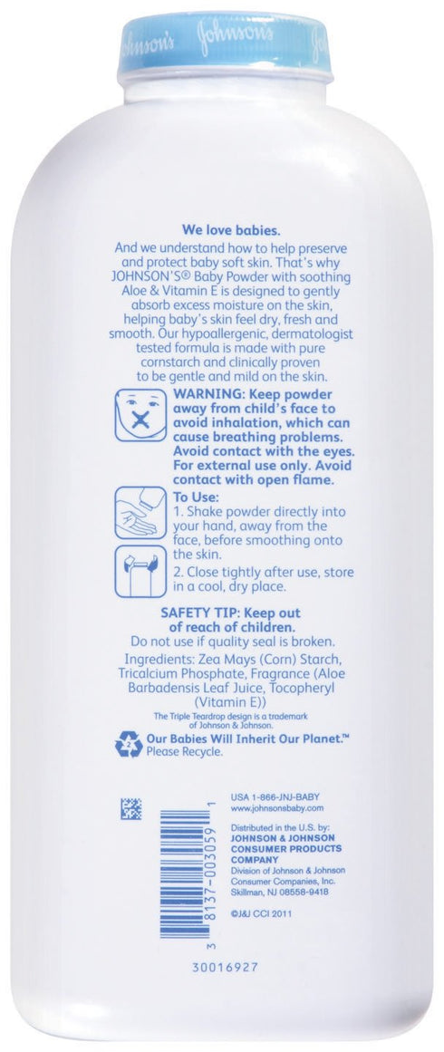 Johnson's Baby Powder, Pure Cornstarch, Aloe & Vitamin E, 22 Ounce (Pack of 3) - Packaging May Vary